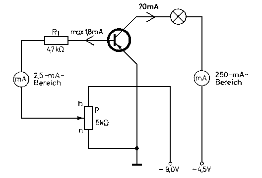 Versuch zur Schalterwirkung des Transistors