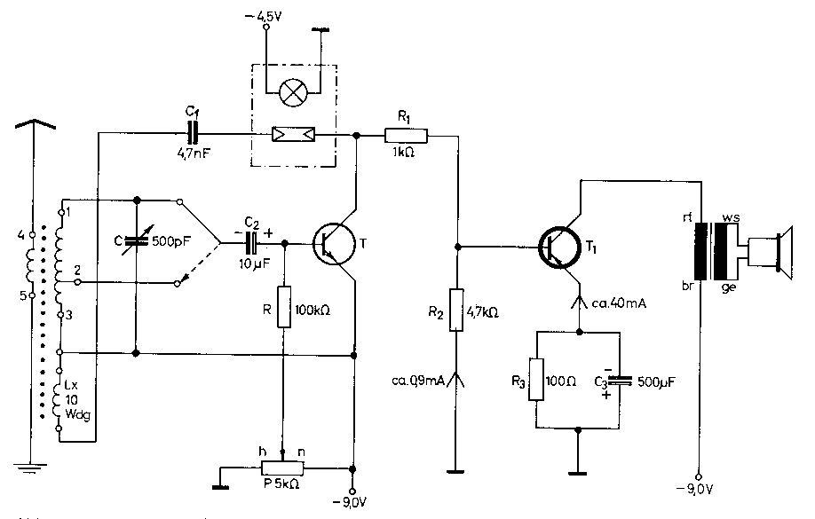 Transistorempfänger mit Verstärker und Rückkopplung über LDR